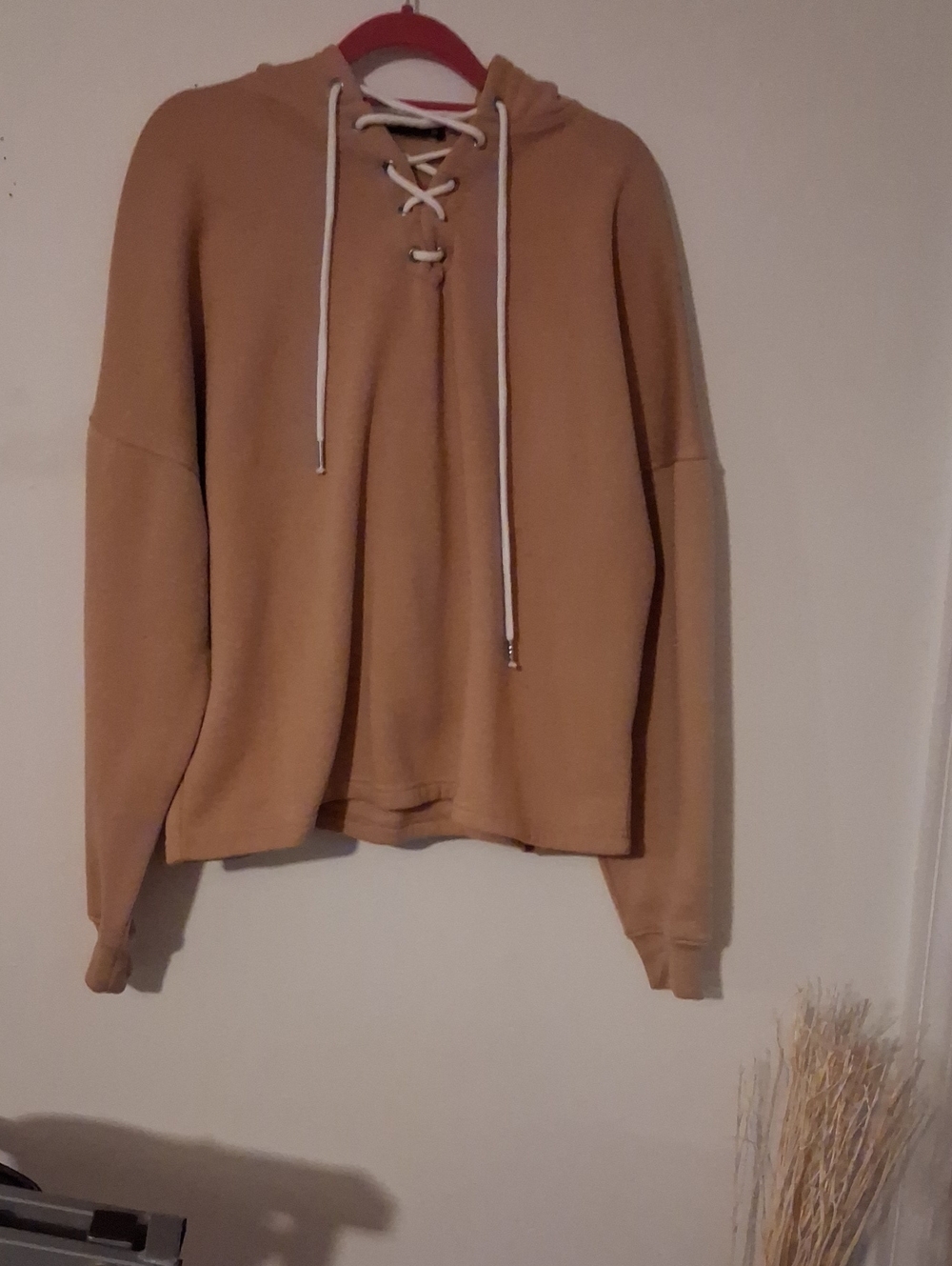 Missguided + Lace-Up Hooded Sweatshirt in Brown Tan